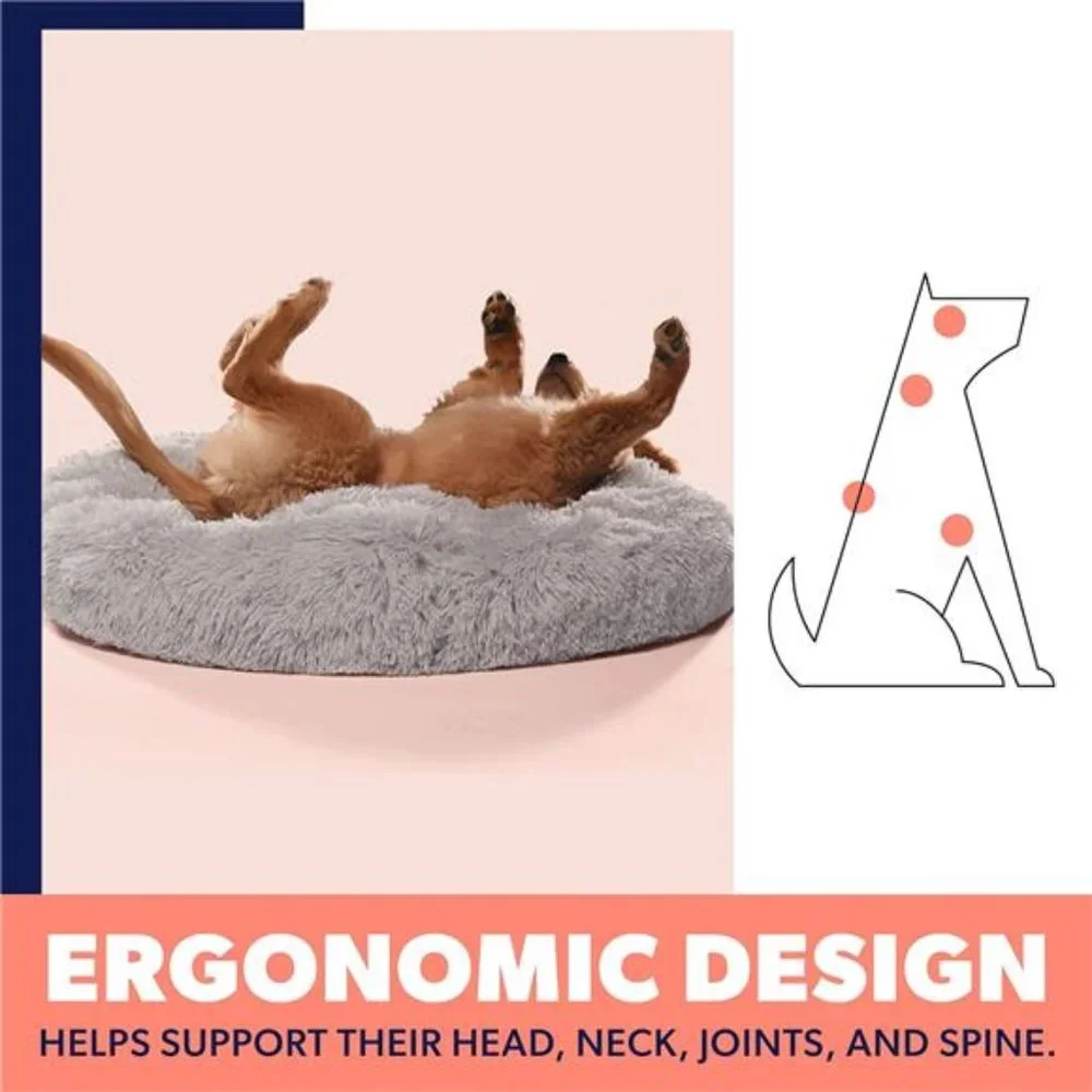 Plush Calming Donut Dog Bed - Anti Anxiety Bed for Dogs, Soft Fuzzy Comfort